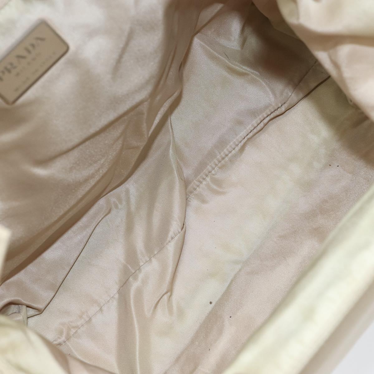 PRADA Hand Bag Nylon Beige Silver Auth 151486