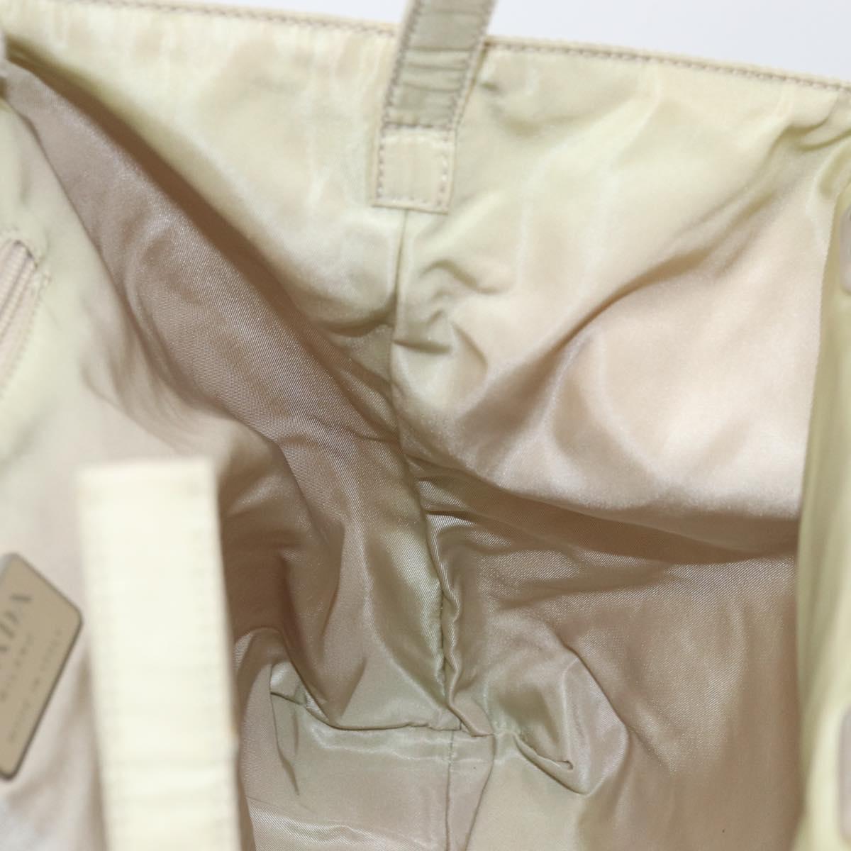 PRADA Hand Bag Nylon Beige Silver Auth 151486