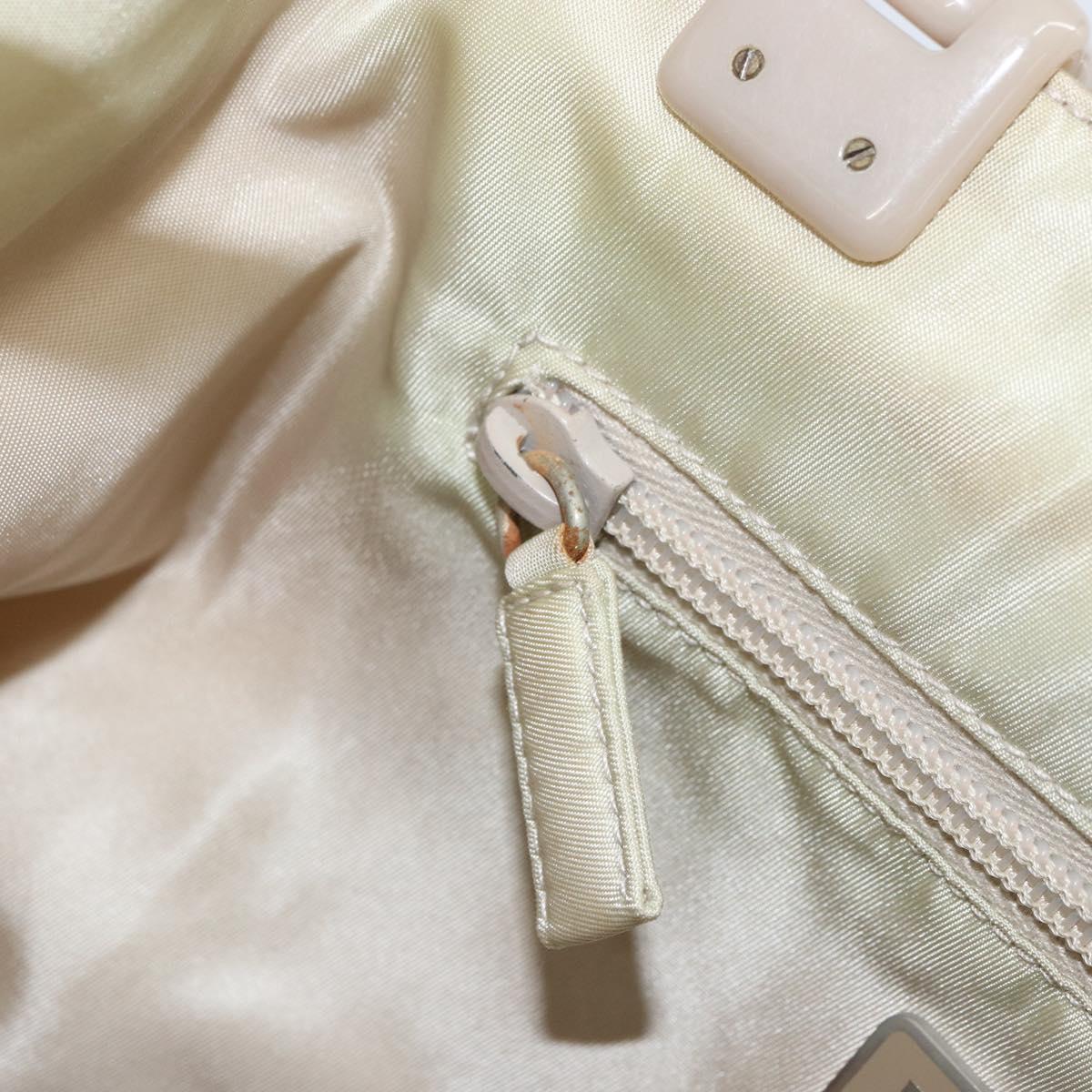 PRADA Hand Bag Nylon Beige Silver Auth 151486