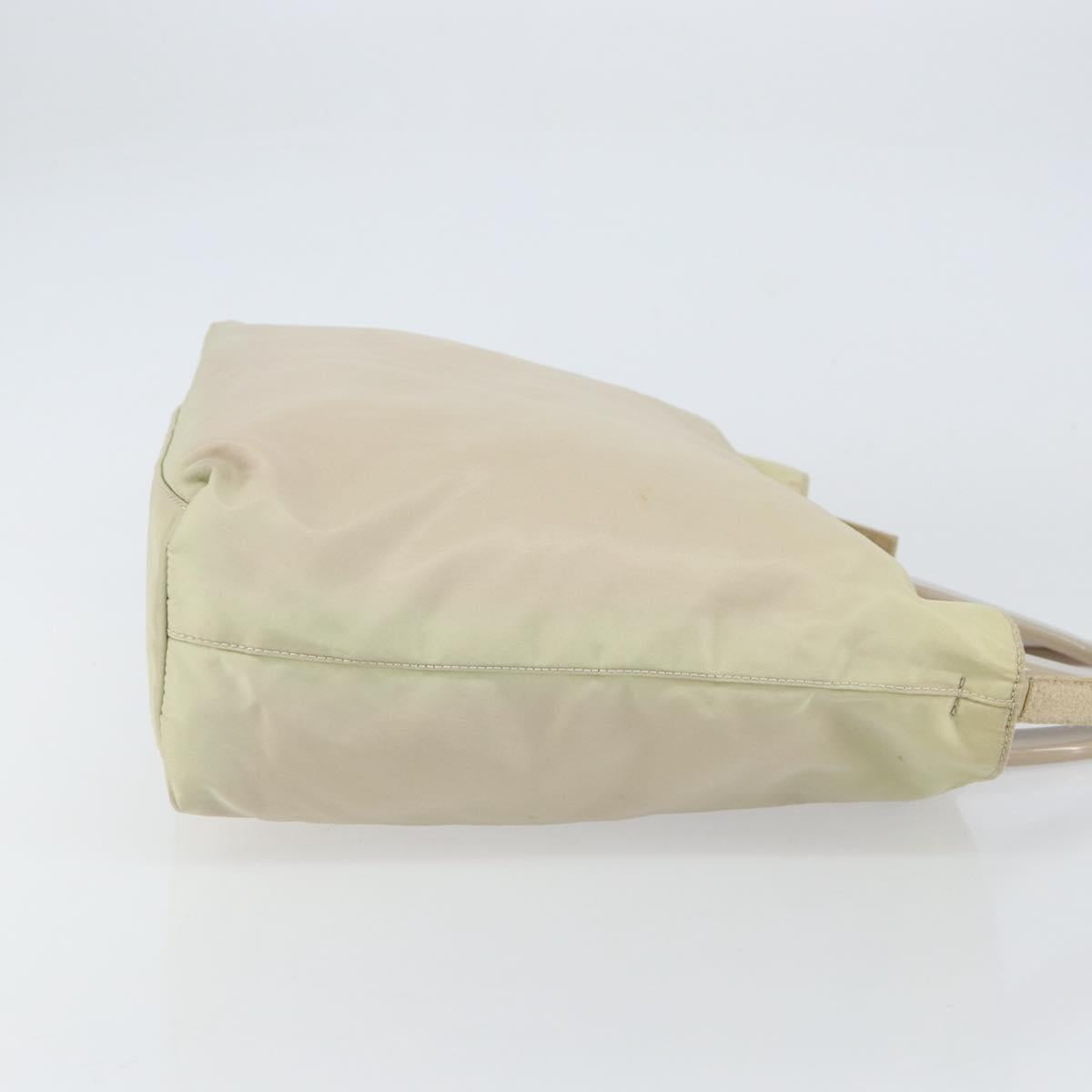 PRADA Hand Bag Nylon Beige Silver Auth 151486