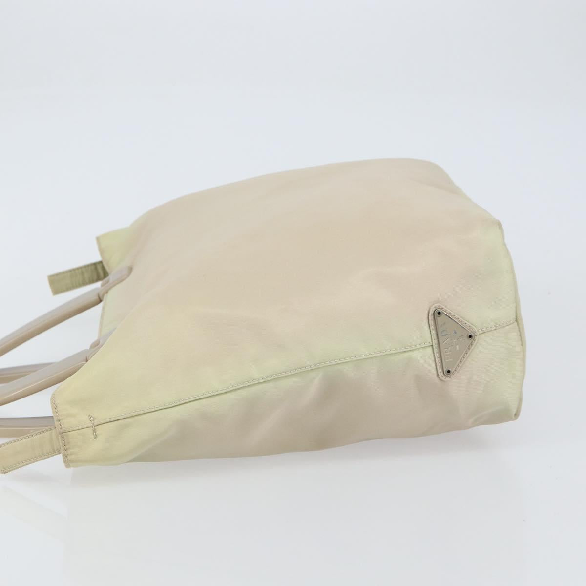 PRADA Hand Bag Nylon Beige Silver Auth 151486