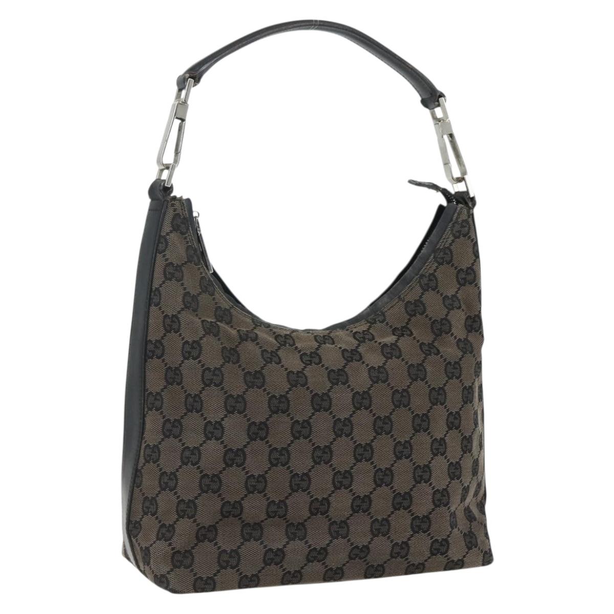 GUCCI GG Canvas Shoulder Bag Black Silver 000 0602 Auth 151489
