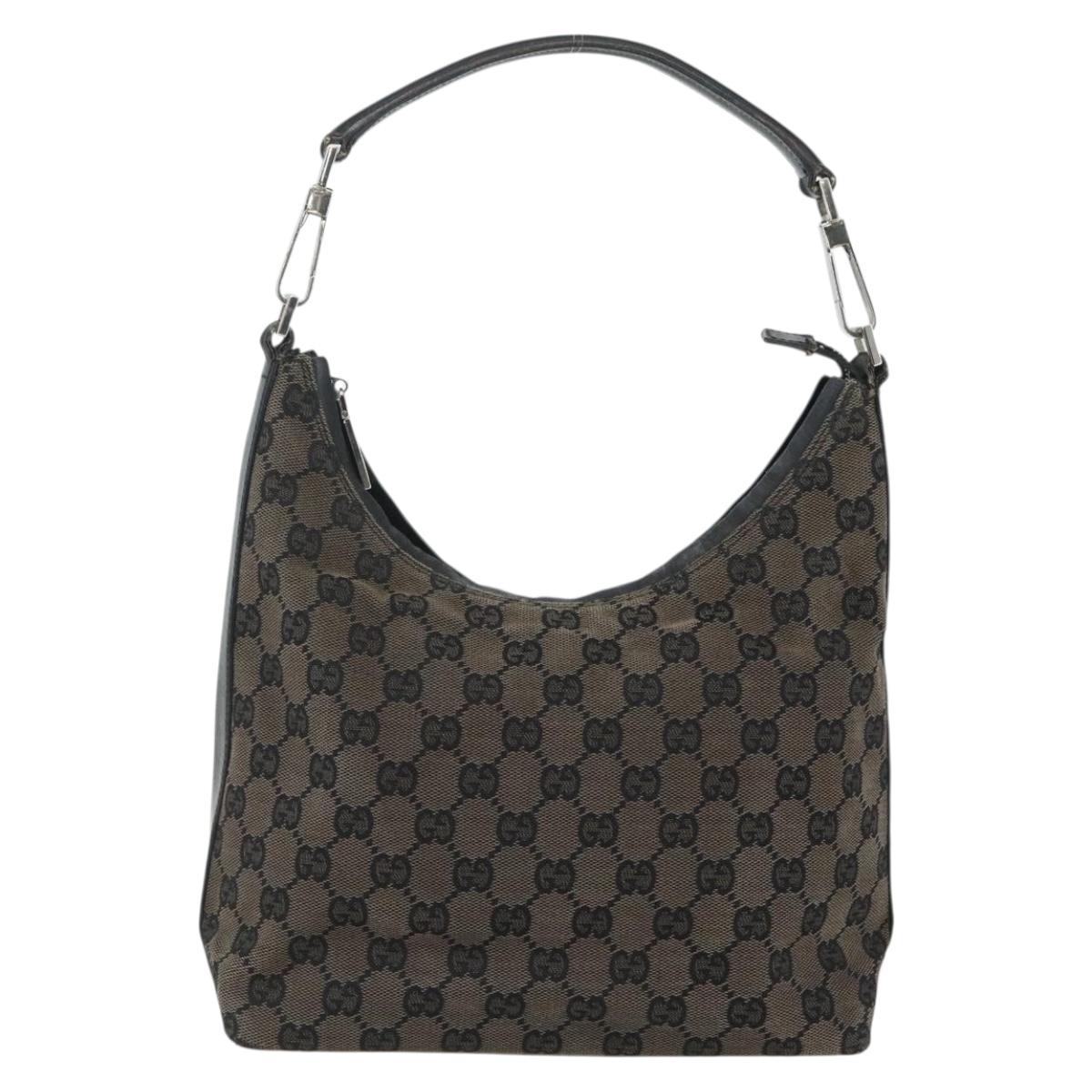 GUCCI GG Canvas Shoulder Bag Black Silver 000 0602 Auth 151489