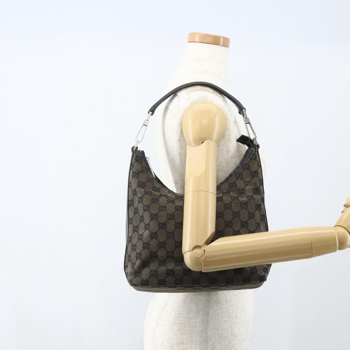 GUCCI GG Canvas Shoulder Bag Black Silver 000 0602 Auth 151489