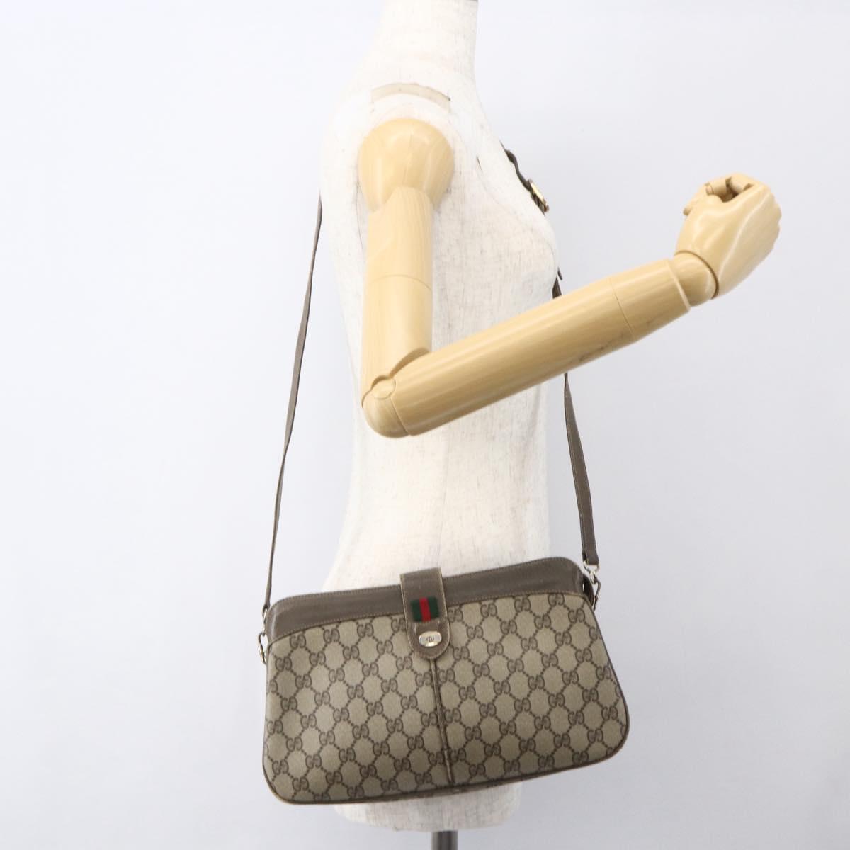 GUCCI GG Supreme Web Sherry Line Bag PVC Beige Red 904 02 043 Auth 151491