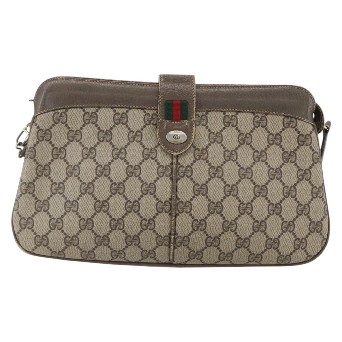 GUCCI GG Supreme Web Sherry Line Bag PVC Beige Red 904 02 043 Auth 151491