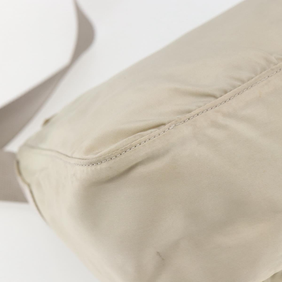 PRADA Shoulder Bag Nylon Beige Silver Auth 151497