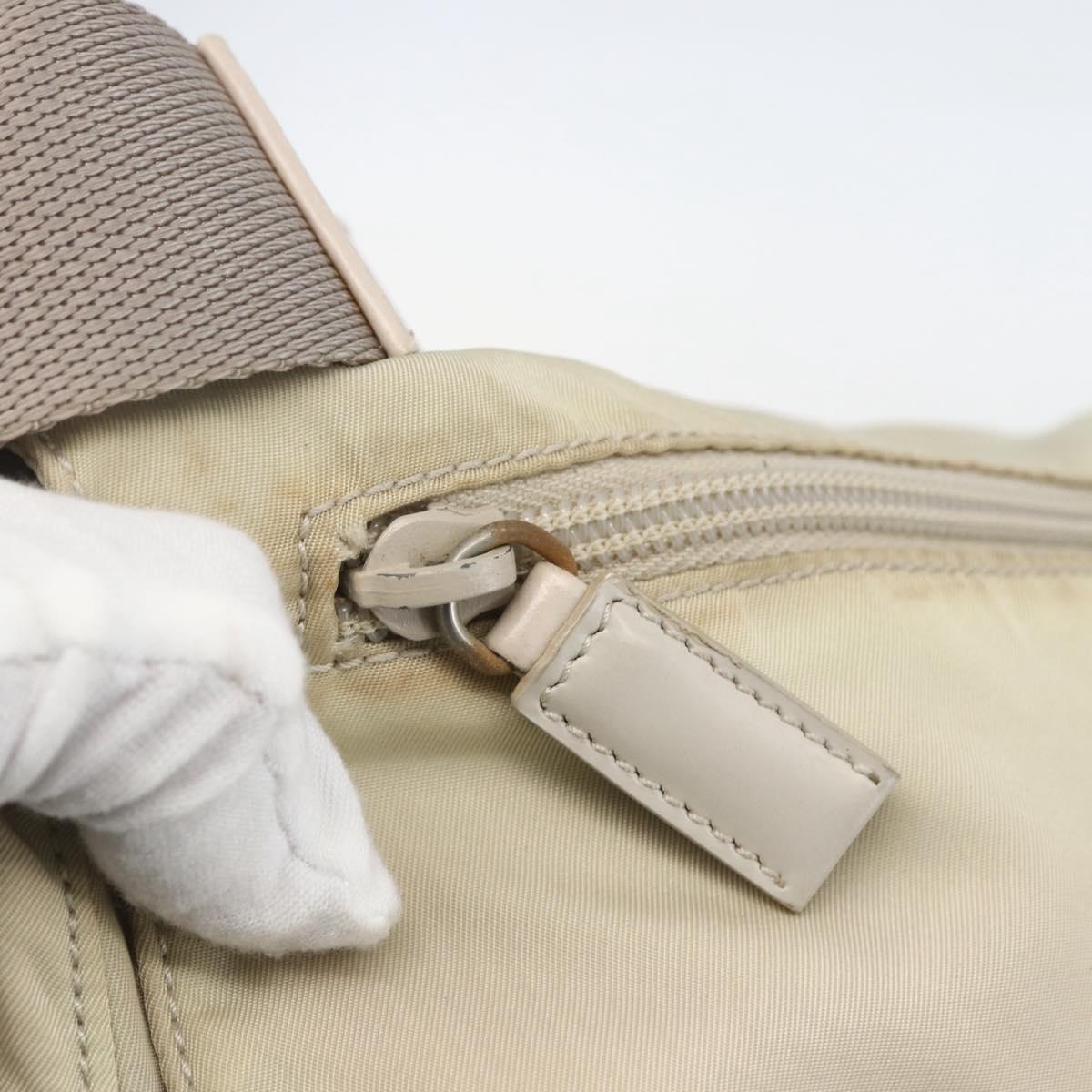 PRADA Shoulder Bag Nylon Beige Silver Auth 151497