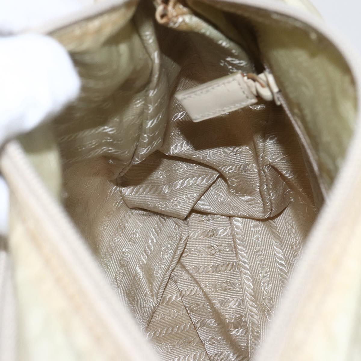 PRADA Shoulder Bag Nylon Beige Silver Auth 151497