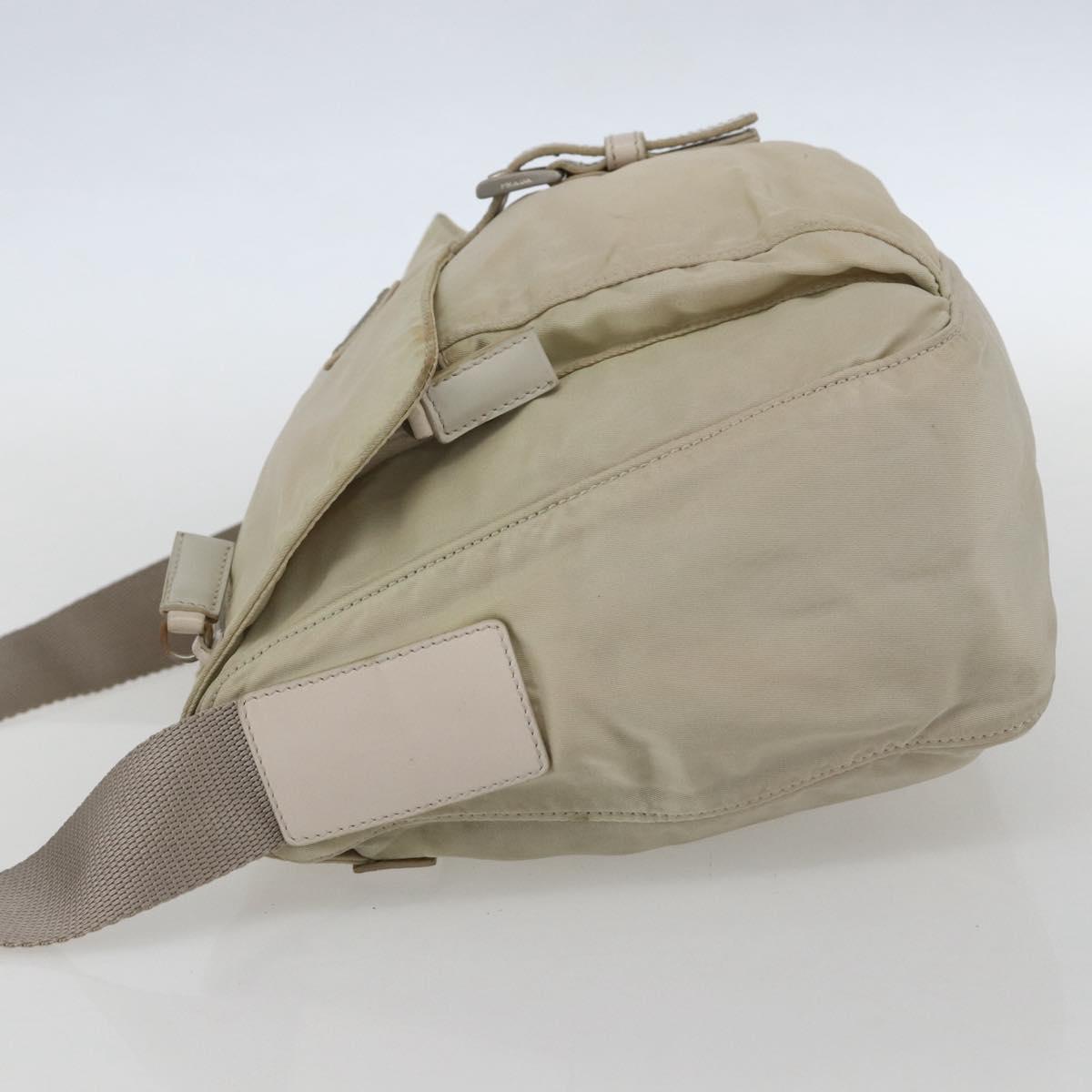 PRADA Shoulder Bag Nylon Beige Silver Auth 151497