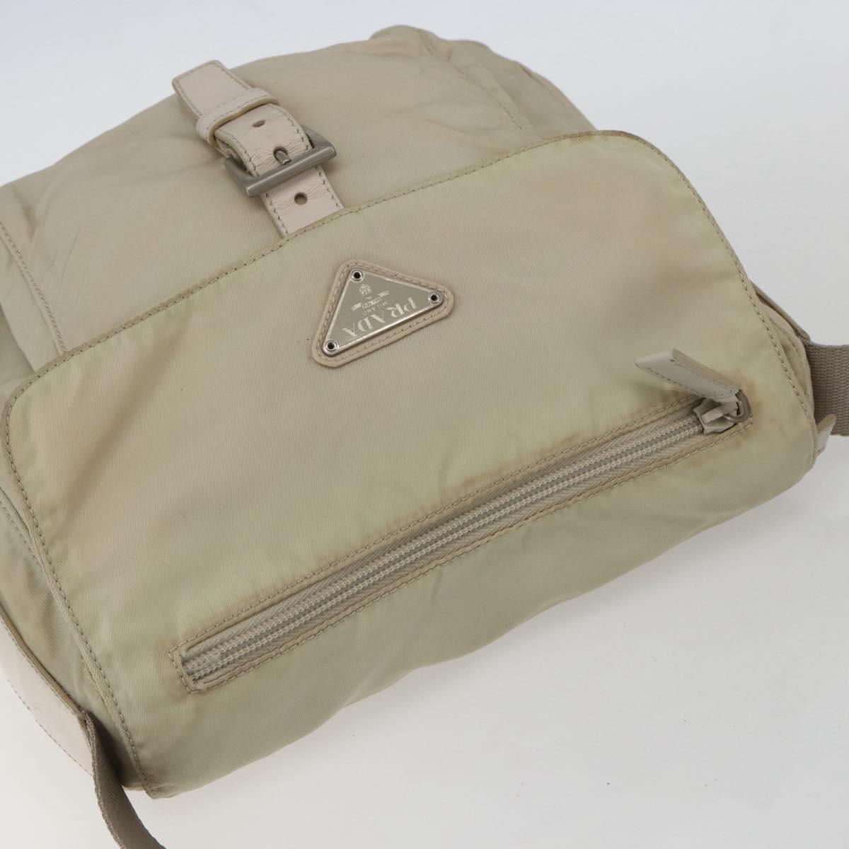 PRADA Shoulder Bag Nylon Beige Silver Auth 151497