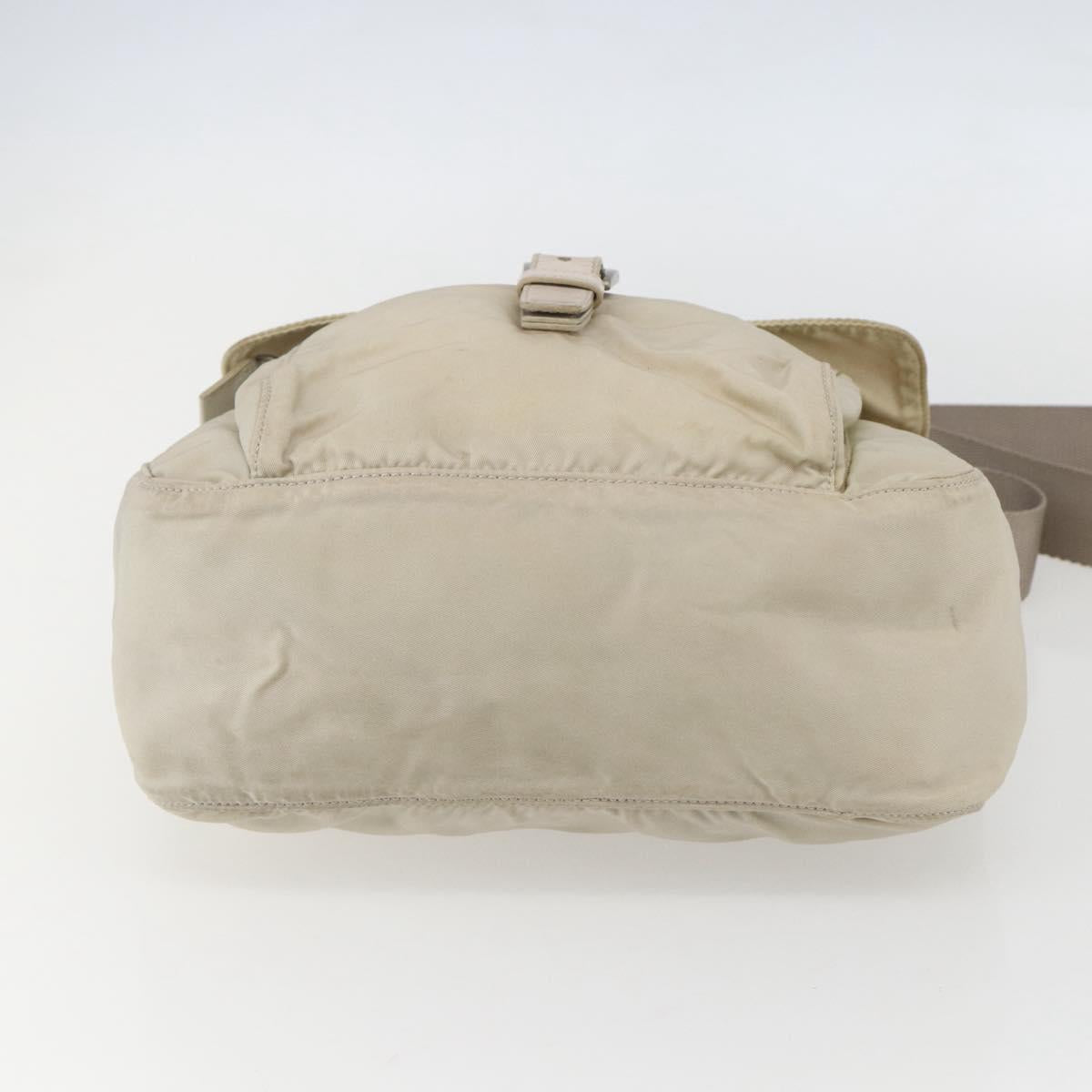 PRADA Shoulder Bag Nylon Beige Silver Auth 151497