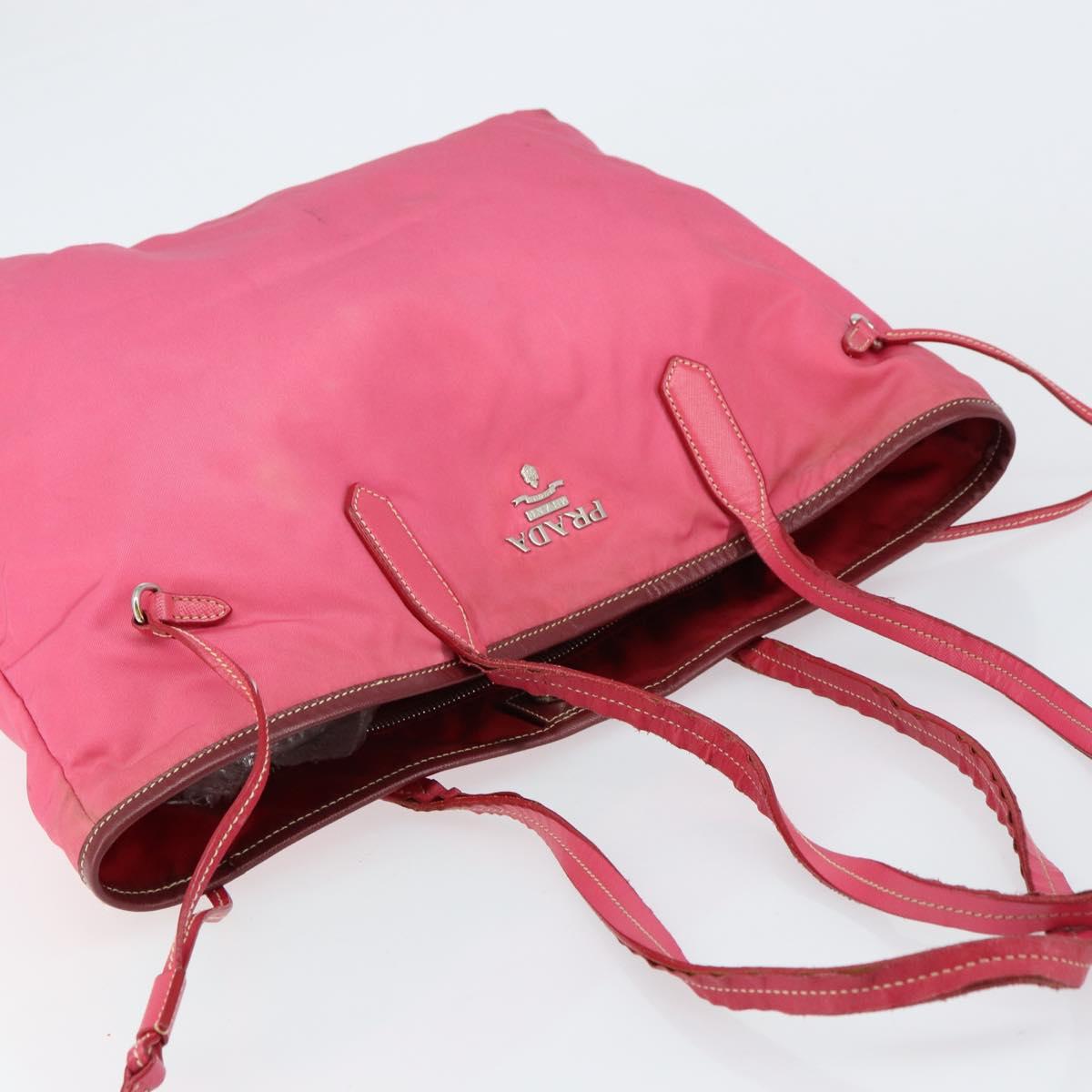 PRADA Tote Bag Nylon Pink Silver Auth 151499