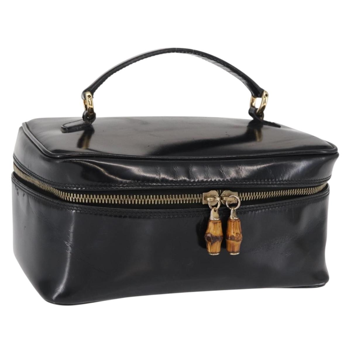 GUCCI Bamboo vanity Hand Bag Patent leather Black Gold 032 1705 0150 Auth 151500