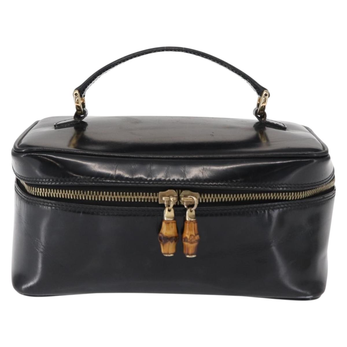 GUCCI Bamboo vanity Hand Bag Patent leather Black Gold 032 1705 0150 Auth 151500