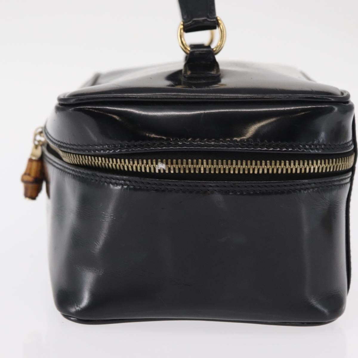 GUCCI Bamboo vanity Hand Bag Patent leather Black Gold 032 1705 0150 Auth 151500