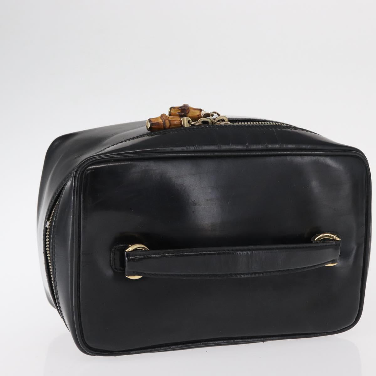GUCCI Bamboo vanity Hand Bag Patent leather Black Gold 032 1705 0150 Auth 151500