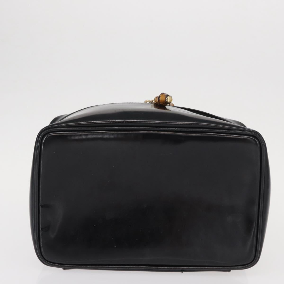 GUCCI Bamboo vanity Hand Bag Patent leather Black Gold 032 1705 0150 Auth 151500