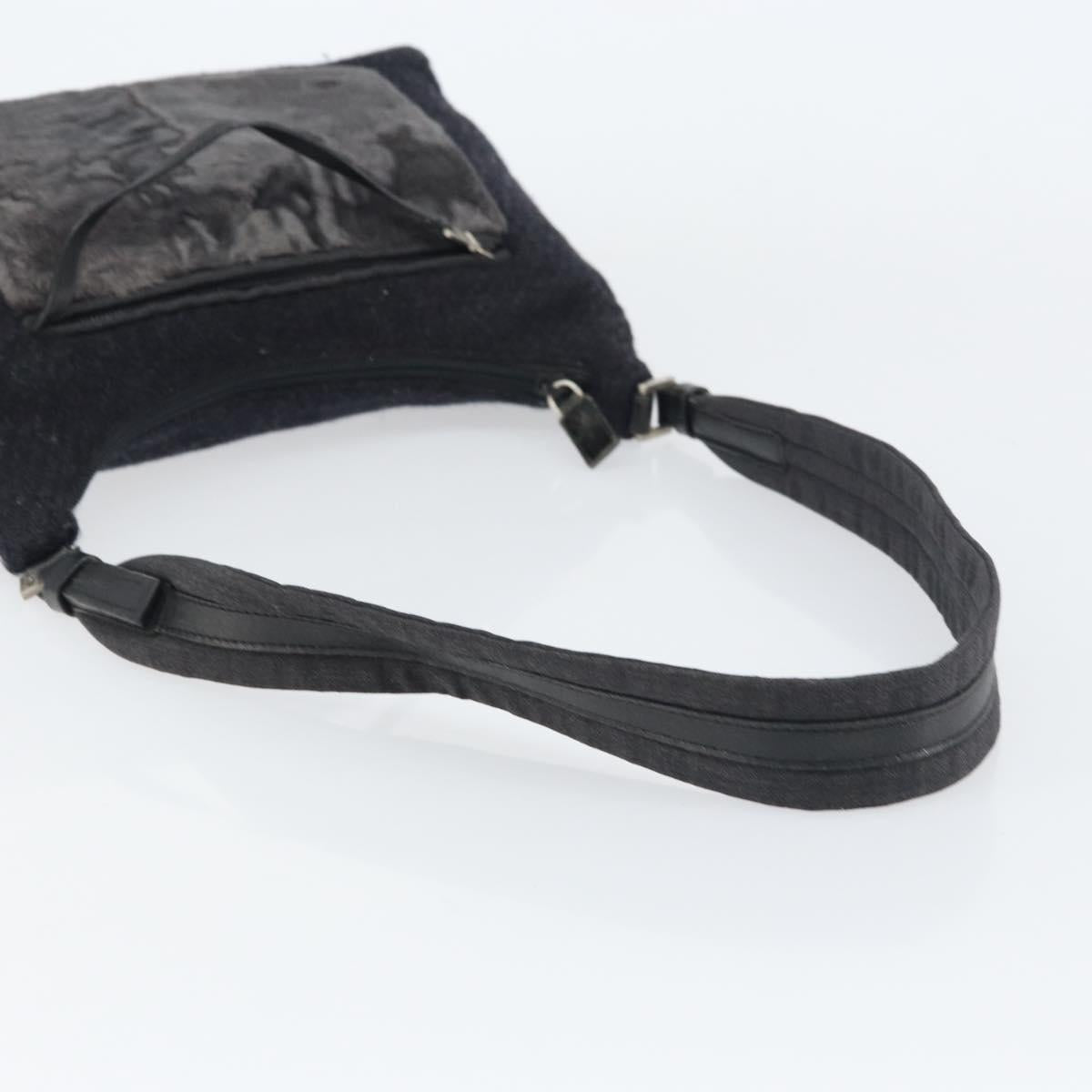 PRADA Shoulder Bag Wool Black Silver Auth 151503