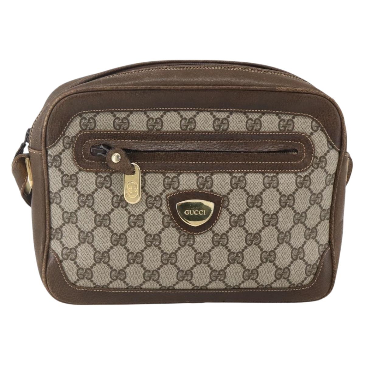 GUCCI GG Supreme Shoulder Bag PVC Beige Gold Auth 151504