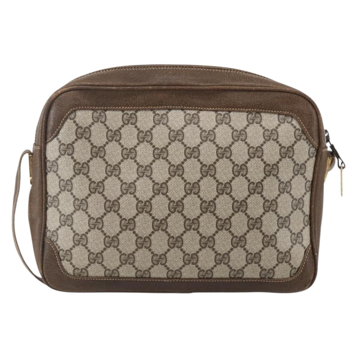 GUCCI GG Supreme Shoulder Bag PVC Beige Gold Auth 151504