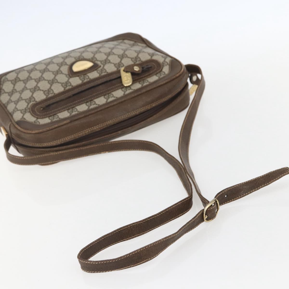 GUCCI GG Supreme Shoulder Bag PVC Beige Gold Auth 151504