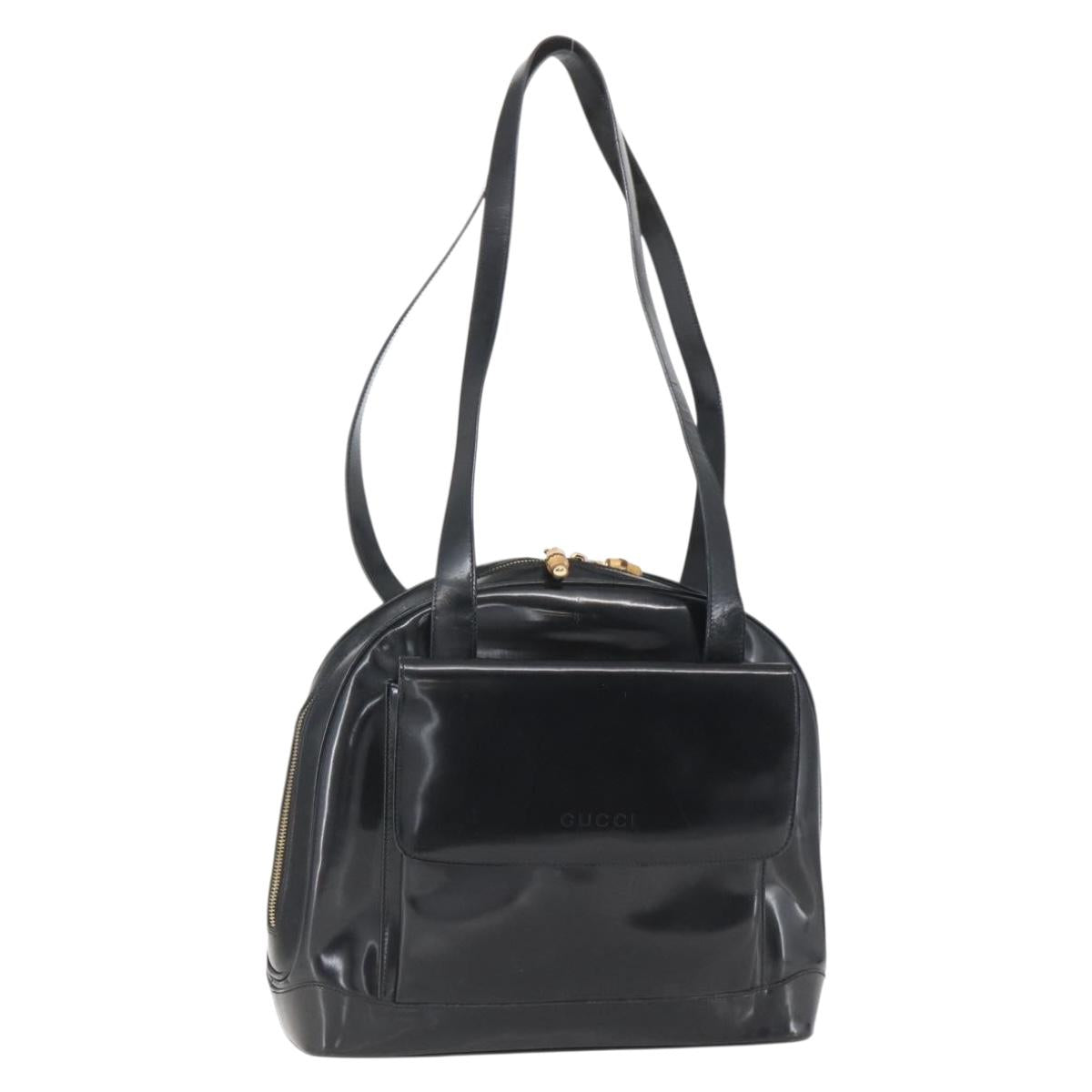 GUCCI Bamboo Shoulder Bag Patent leather Black Gold 001 2214 1649 Auth 151510
