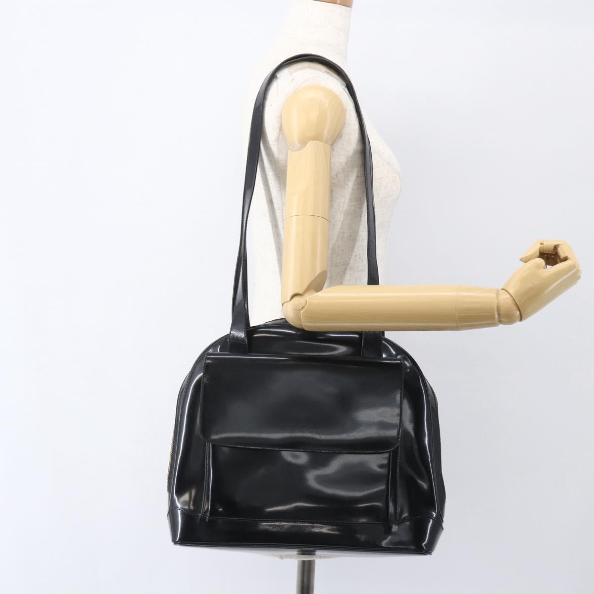 GUCCI Bamboo Shoulder Bag Patent leather Black Gold 001 2214 1649 Auth 151510