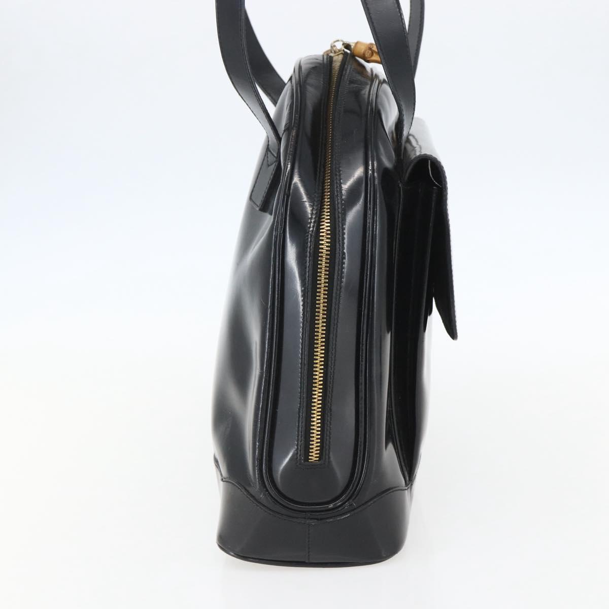 GUCCI Bamboo Shoulder Bag Patent leather Black Gold 001 2214 1649 Auth 151510