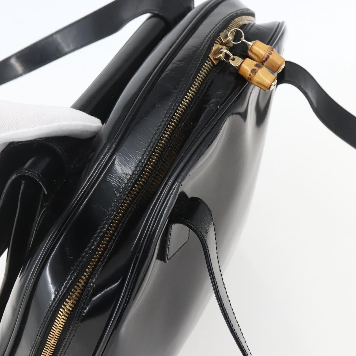 GUCCI Bamboo Shoulder Bag Patent leather Black Gold 001 2214 1649 Auth 151510