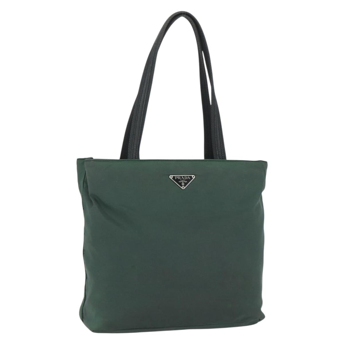 PRADA Tote Bag Nylon Green Silver Auth 151513