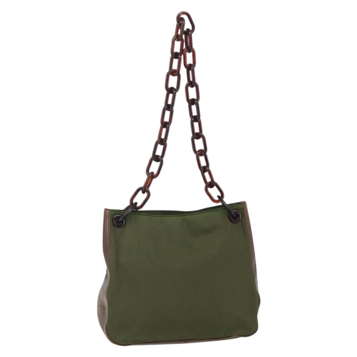 PRADA Shoulder Bag Nylon Green Silver Auth 151514