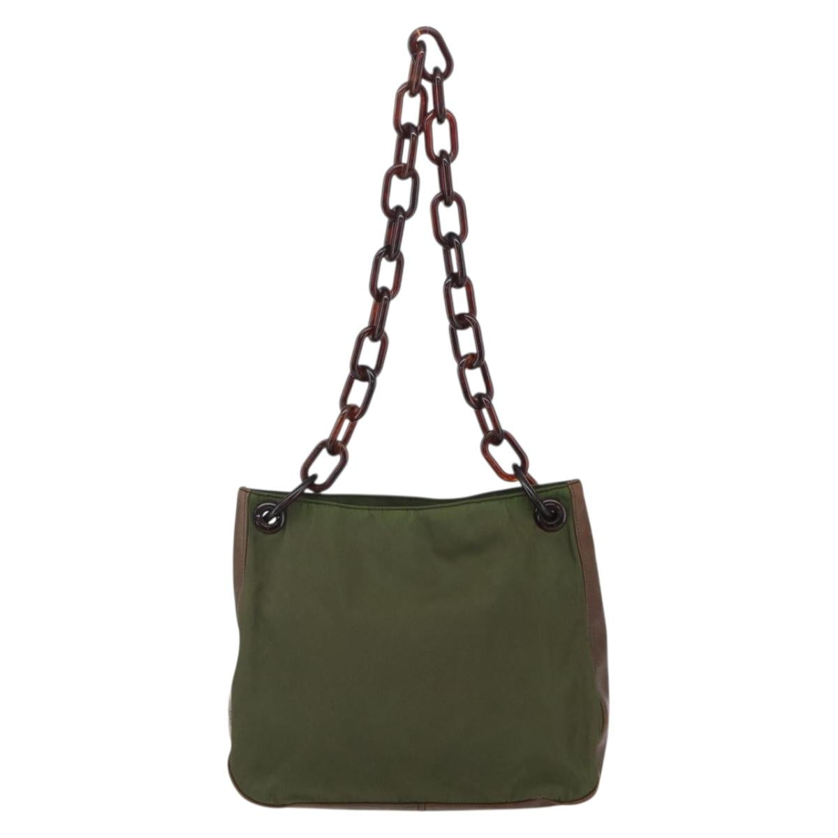 PRADA Shoulder Bag Nylon Green Silver Auth 151514