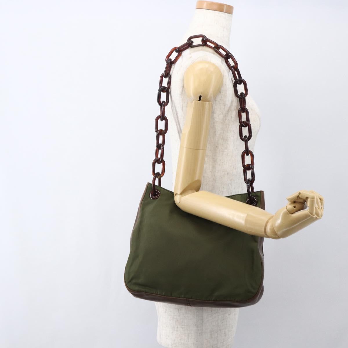 PRADA Shoulder Bag Nylon Green Silver Auth 151514