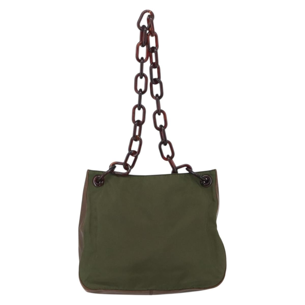 PRADA Shoulder Bag Nylon Green Silver Auth 151514