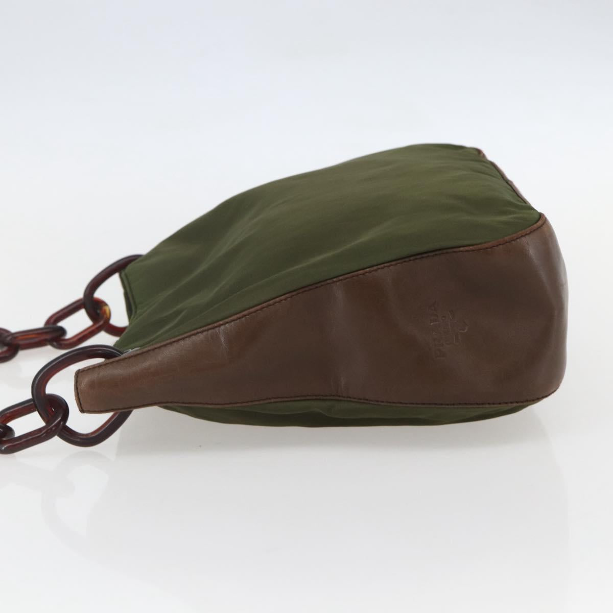 PRADA Shoulder Bag Nylon Green Silver Auth 151514