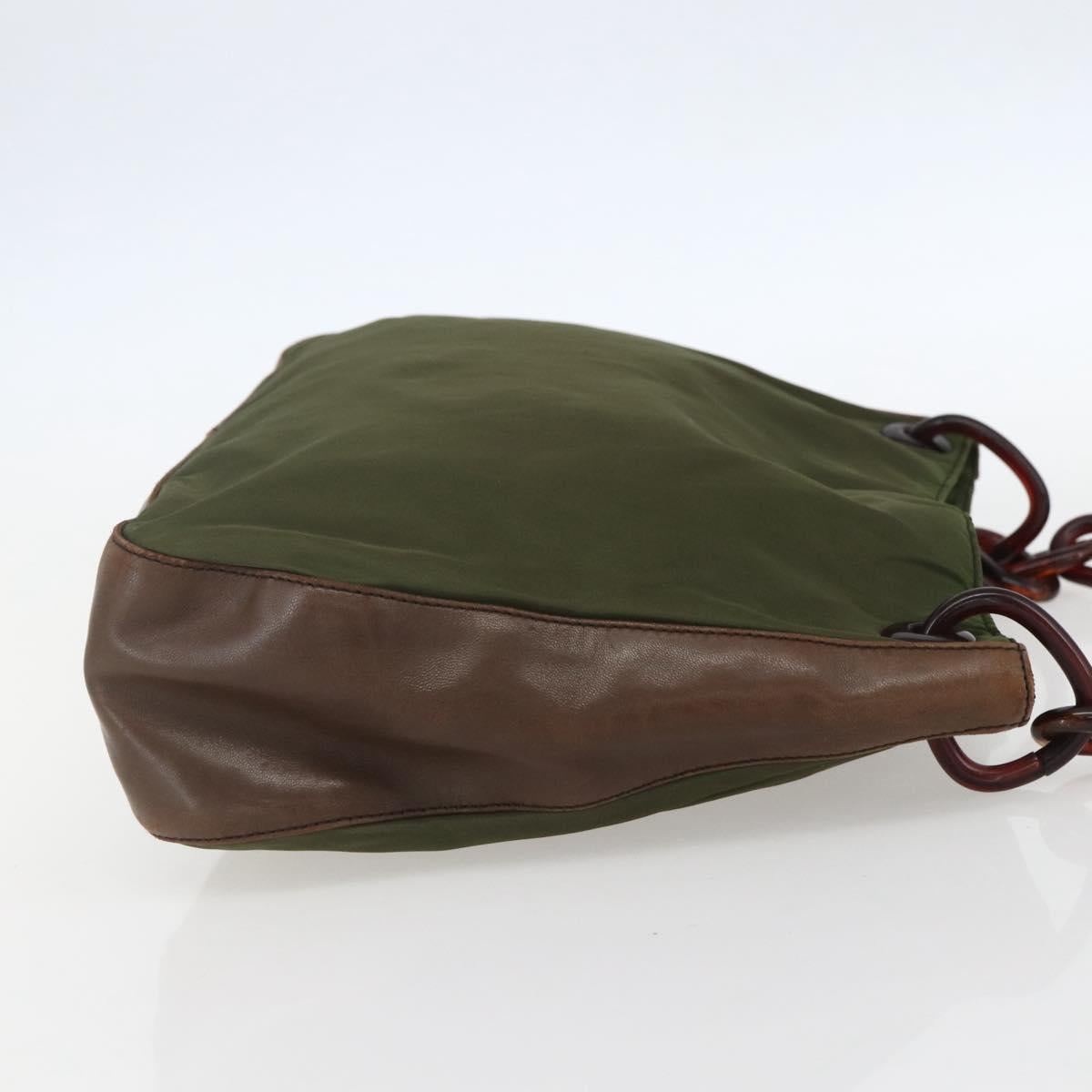 PRADA Shoulder Bag Nylon Green Silver Auth 151514
