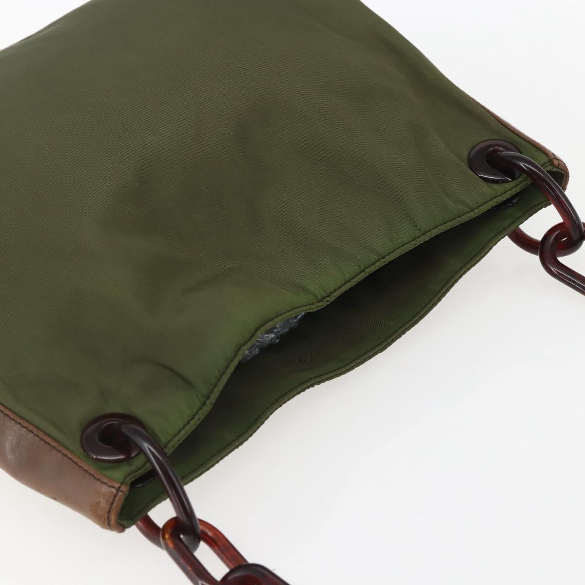 PRADA Shoulder Bag Nylon Green Silver Auth 151514