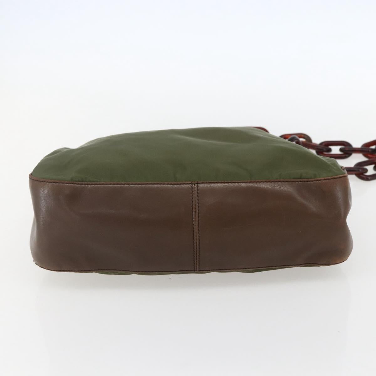 PRADA Shoulder Bag Nylon Green Silver Auth 151514