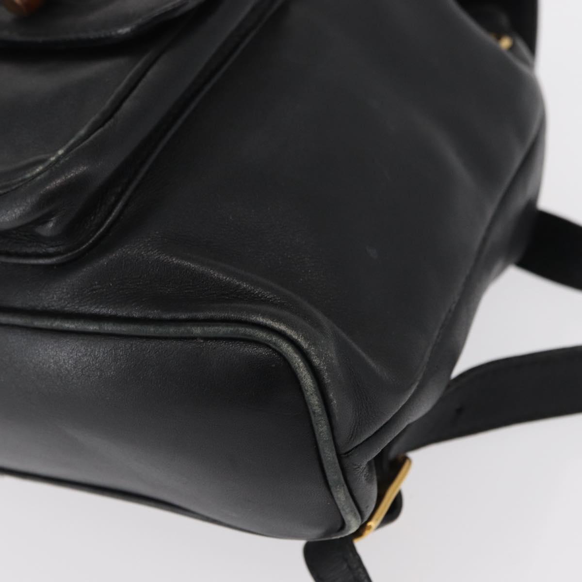 GUCCI Bamboo Backpack Leather Black Gold 003 2058 0030 Auth 151518