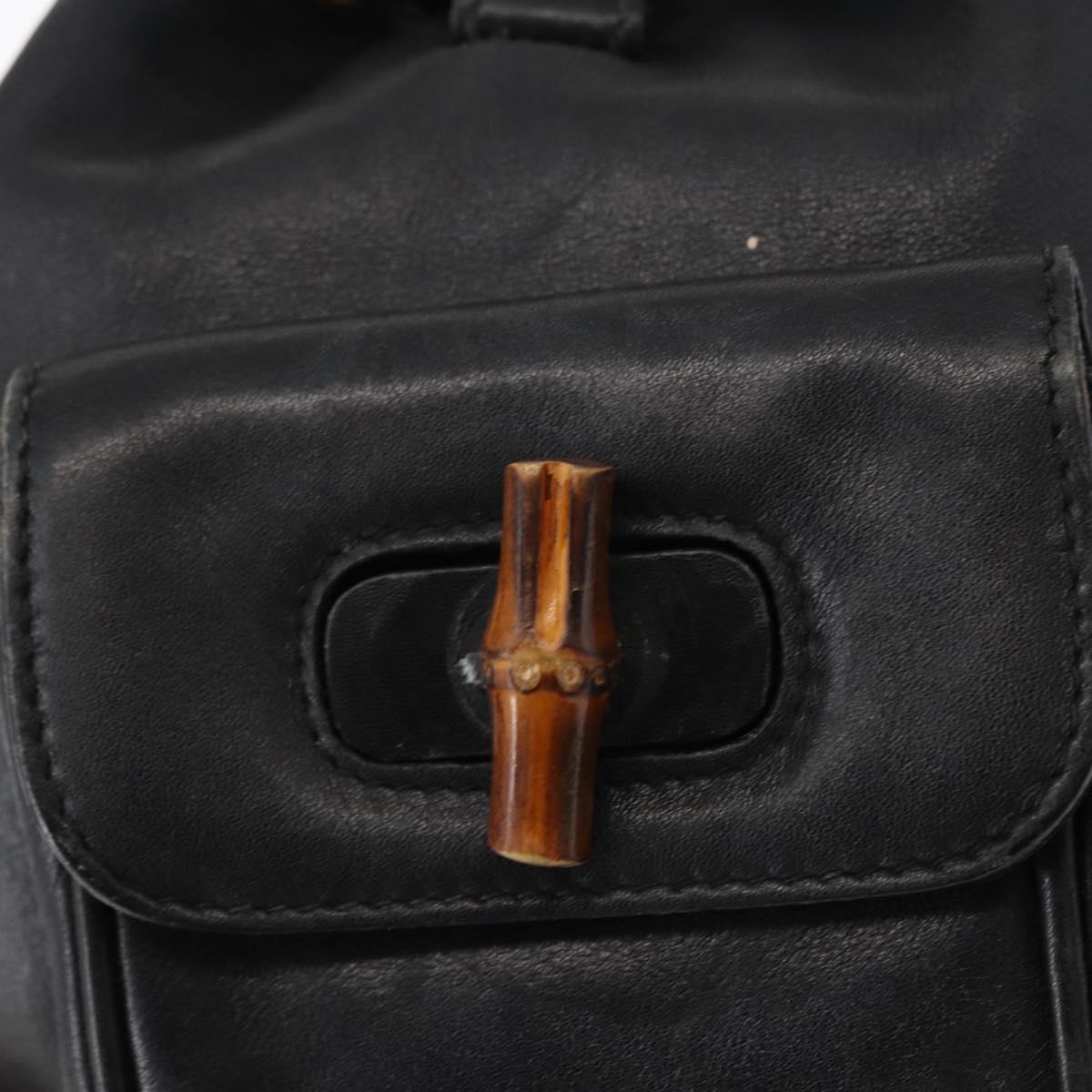 GUCCI Bamboo Backpack Leather Black Gold 003 2058 0030 Auth 151518