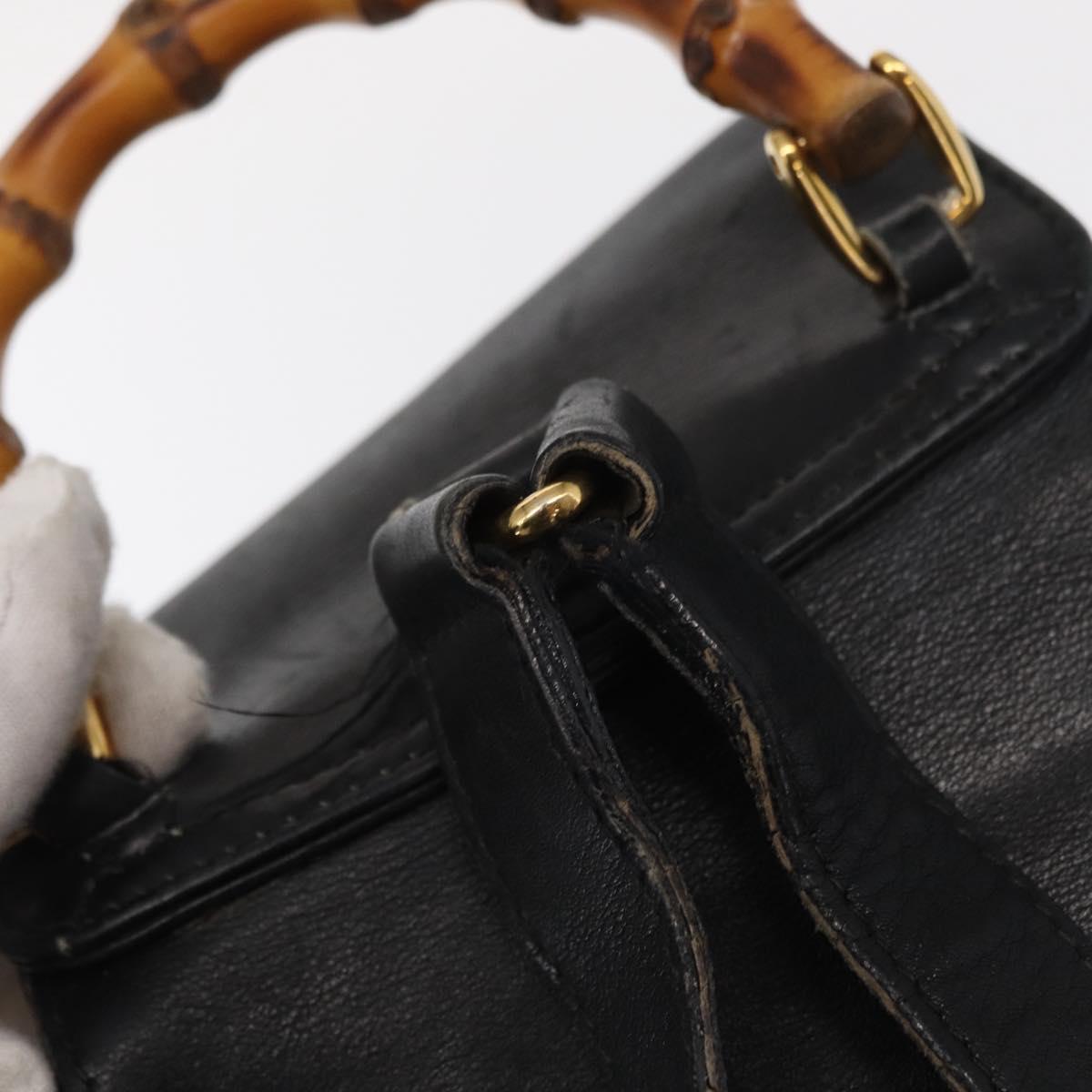 GUCCI Bamboo Backpack Leather Black Gold 003 2058 0030 Auth 151518