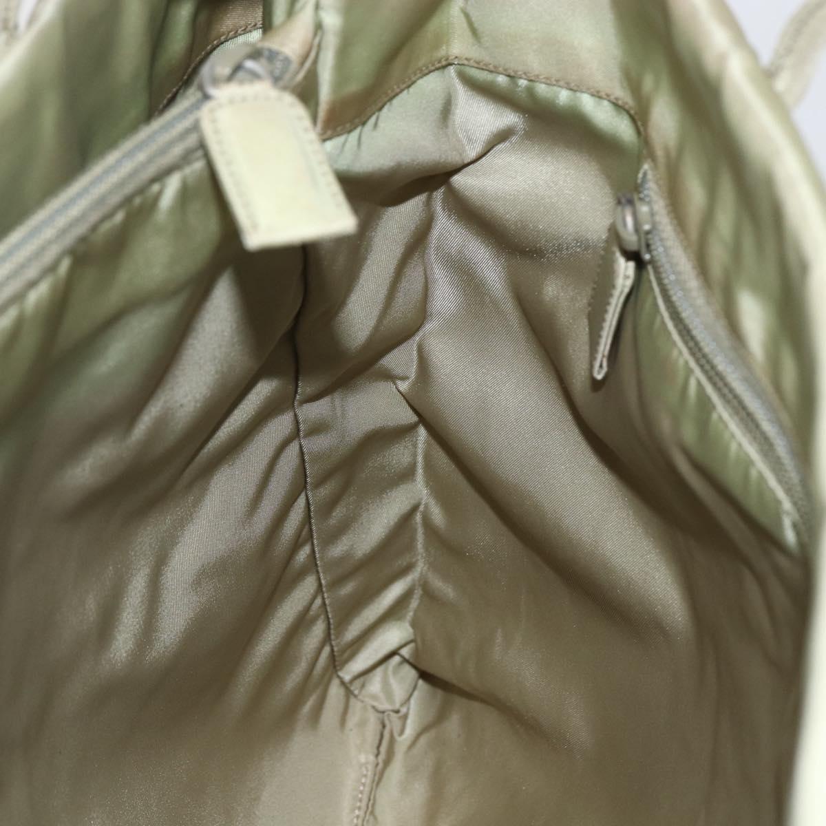 PRADA Tote Bag Nylon Beige Silver Auth 151519
