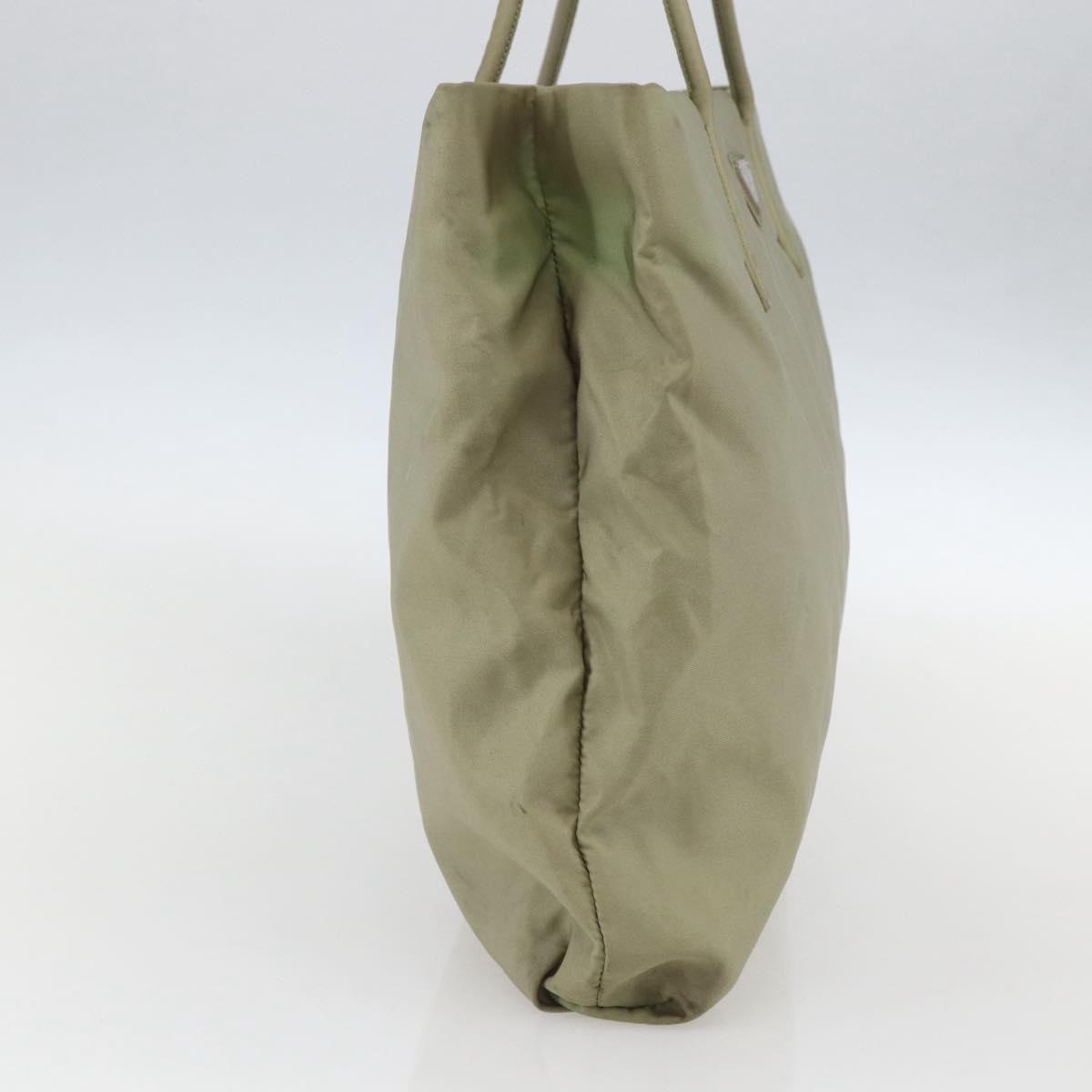 PRADA Tote Bag Nylon Beige Silver Auth 151519