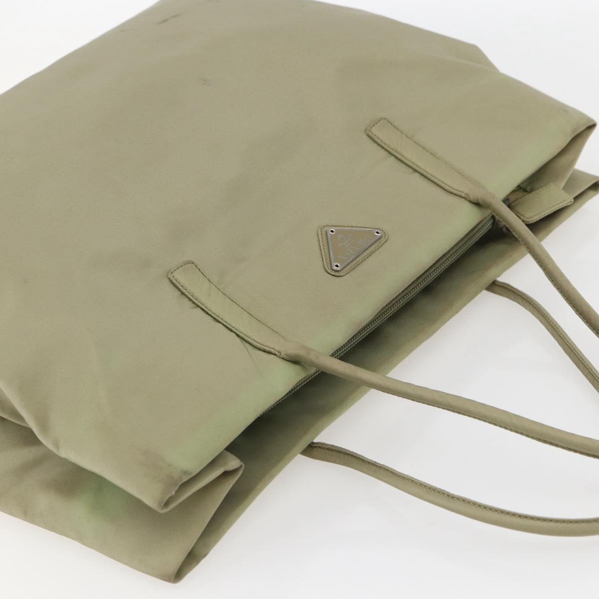 PRADA Tote Bag Nylon Beige Silver Auth 151519