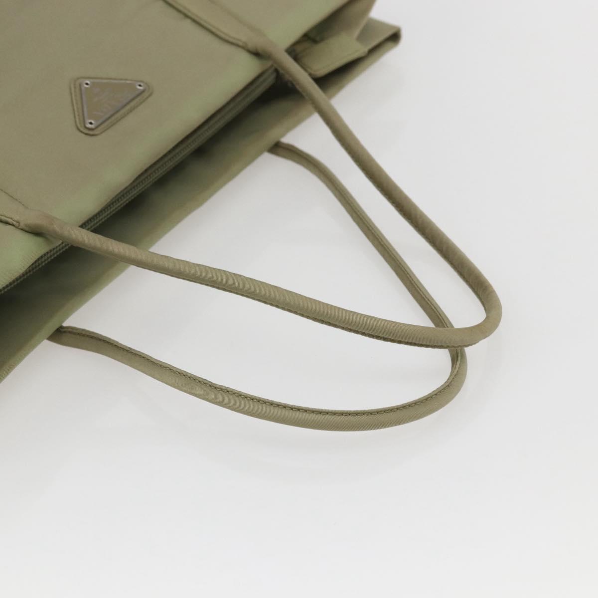 PRADA Tote Bag Nylon Beige Silver Auth 151519