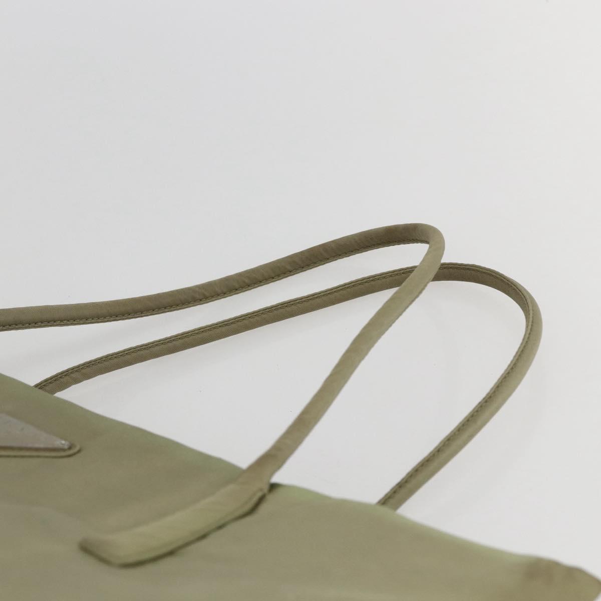 PRADA Tote Bag Nylon Beige Silver Auth 151519