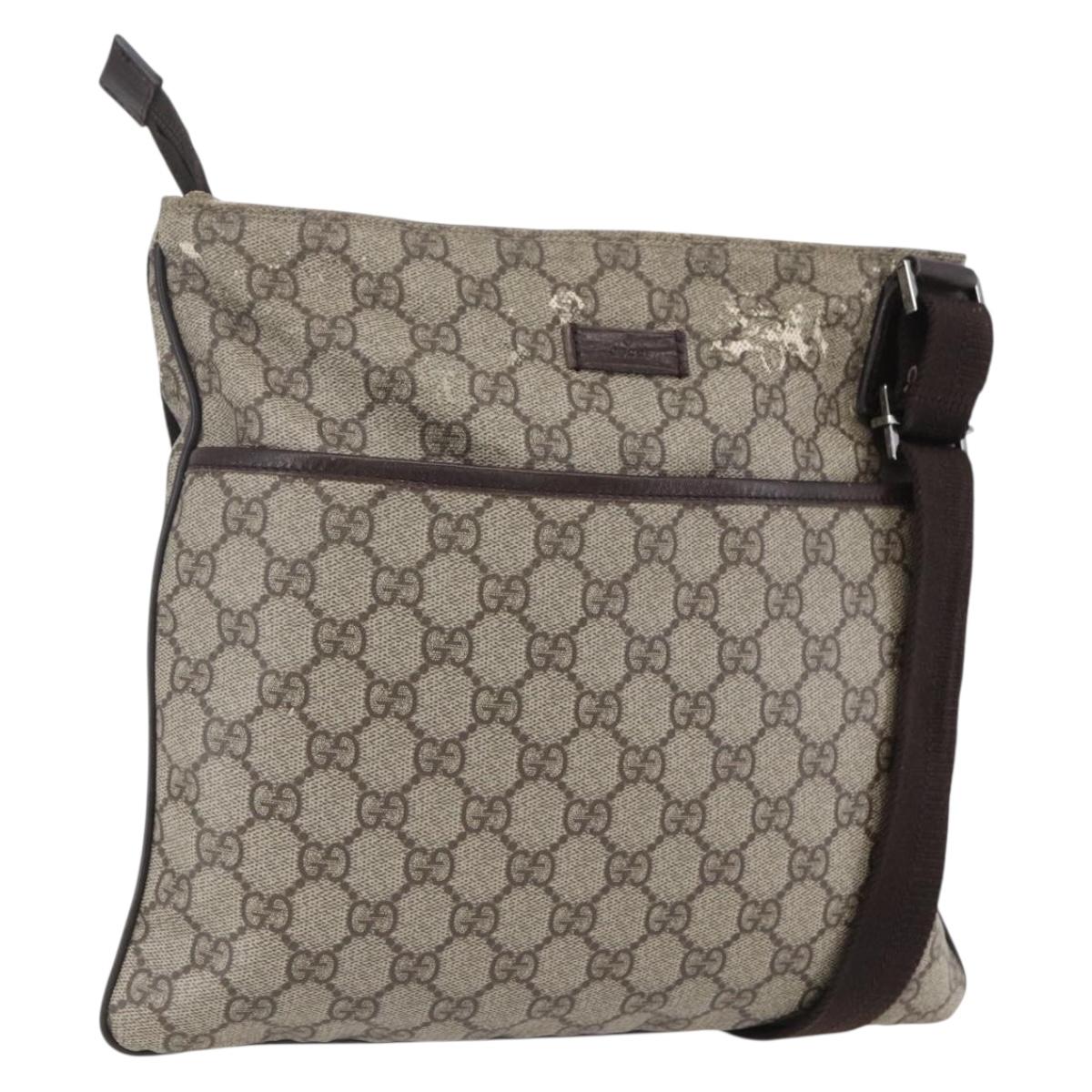 GUCCI GG Supreme Shoulder Bag PVC Beige Silver Auth 151520