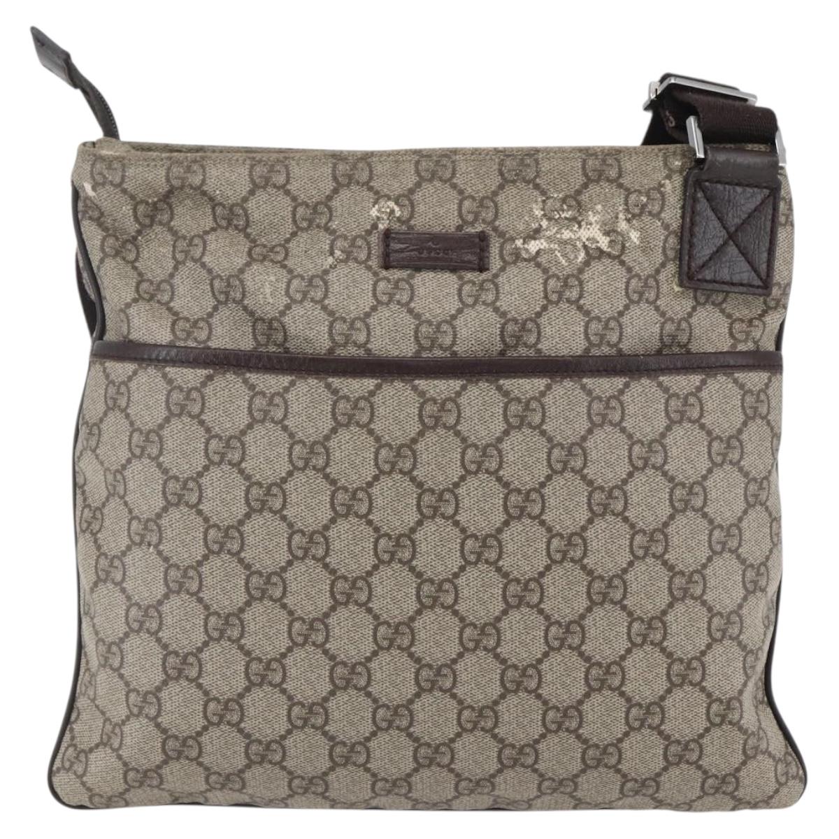 GUCCI GG Supreme Shoulder Bag PVC Beige Silver Auth 151520