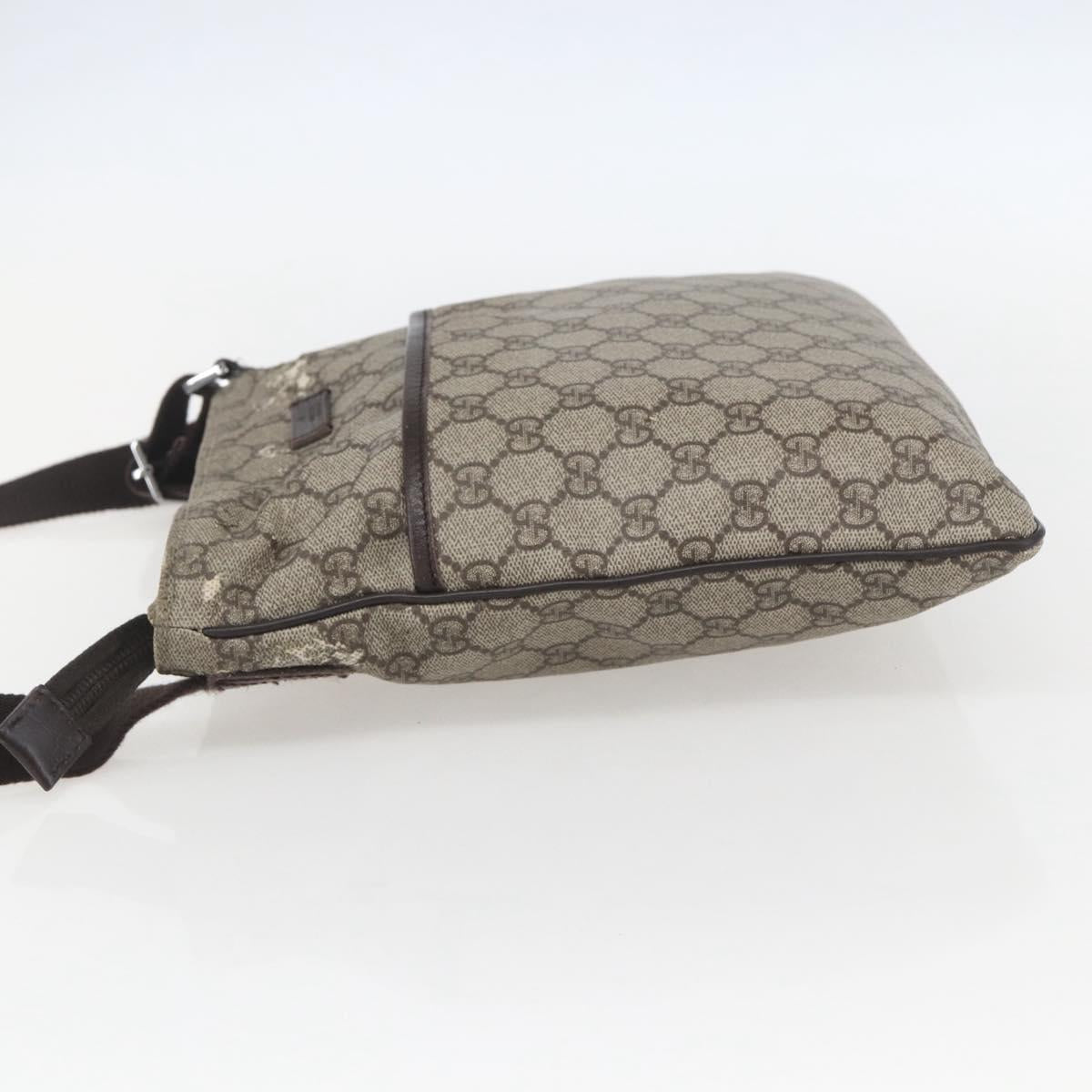 GUCCI GG Supreme Shoulder Bag PVC Beige Silver Auth 151520